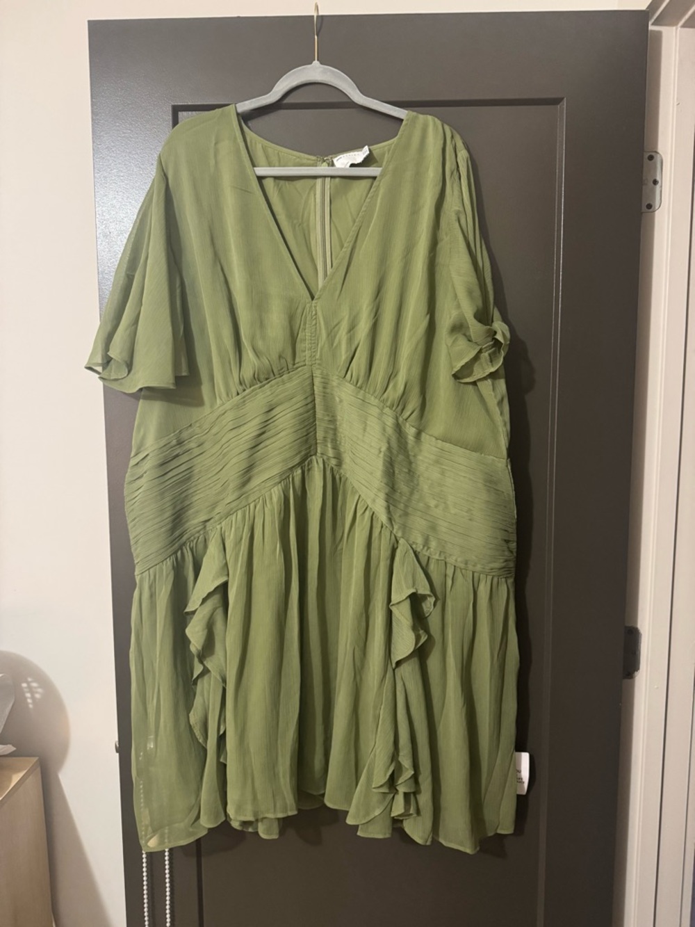 ASOS Curve Olive Green V-Neck Ruffle Midi Dress